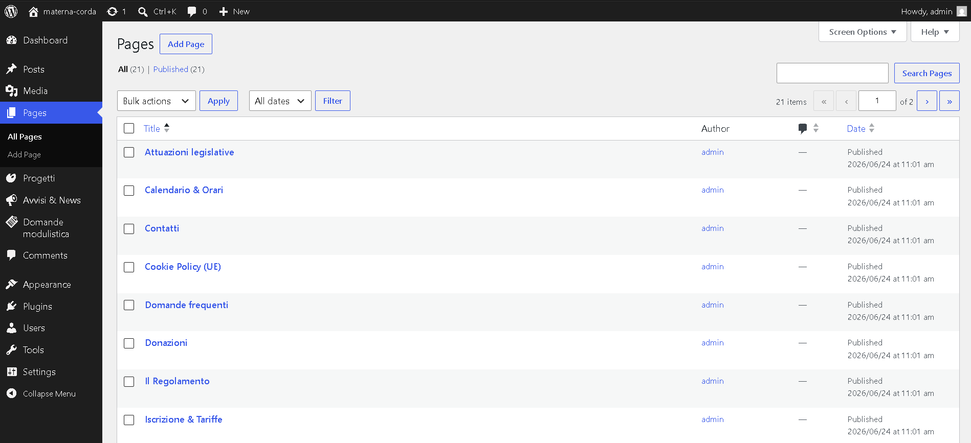 School admin interface screenshot