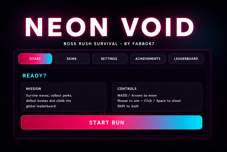 Neon Void Runner menu screenshot